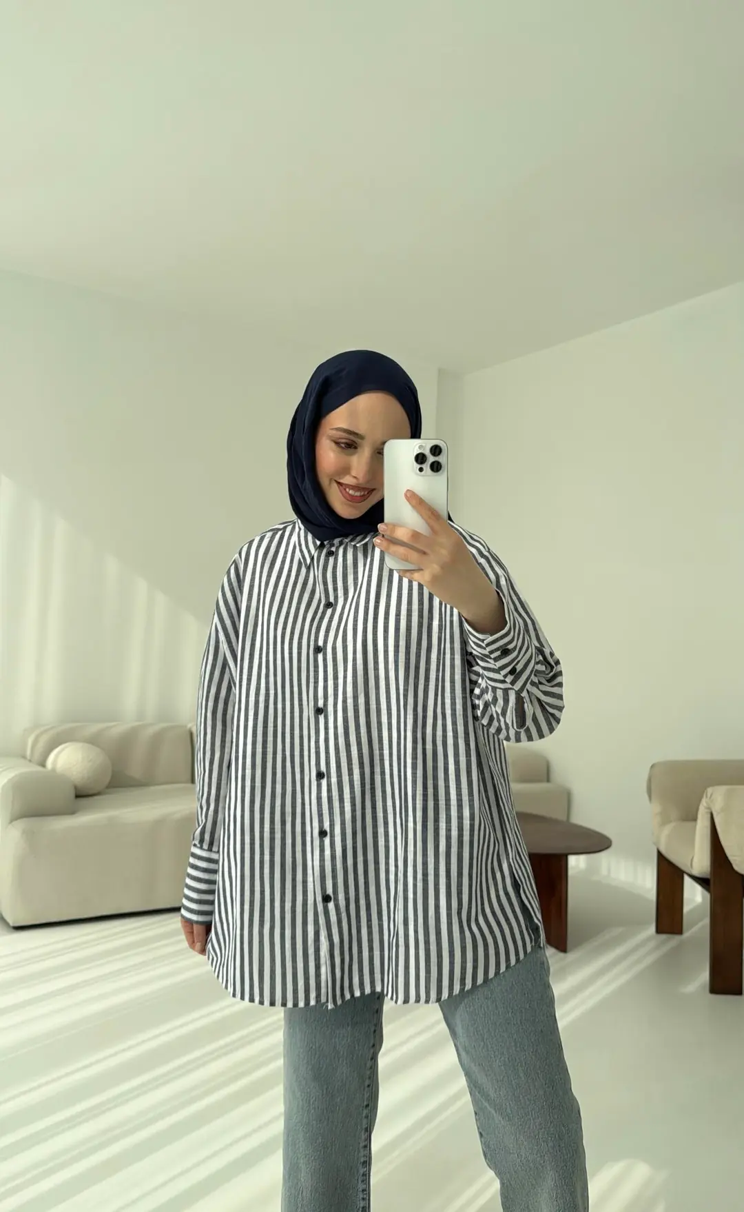 Lacivert/beyaz Çizgili Gömlek