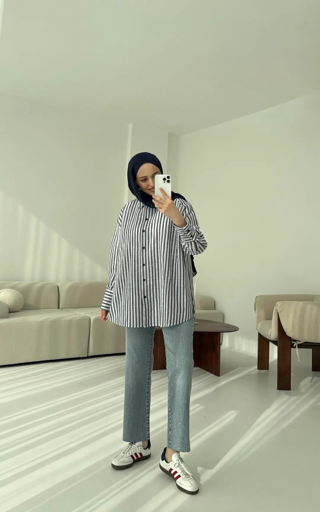 Lacivert/beyaz Çizgili Gömlek - Görsel 4