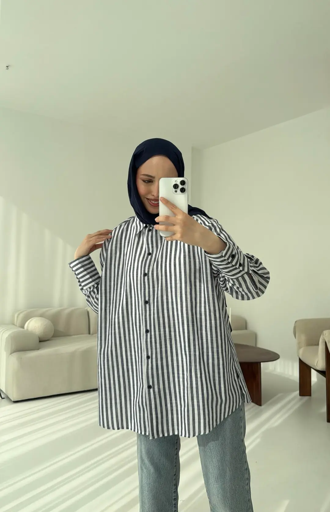 Lacivert/beyaz Çizgili Gömlek - Görsel 5