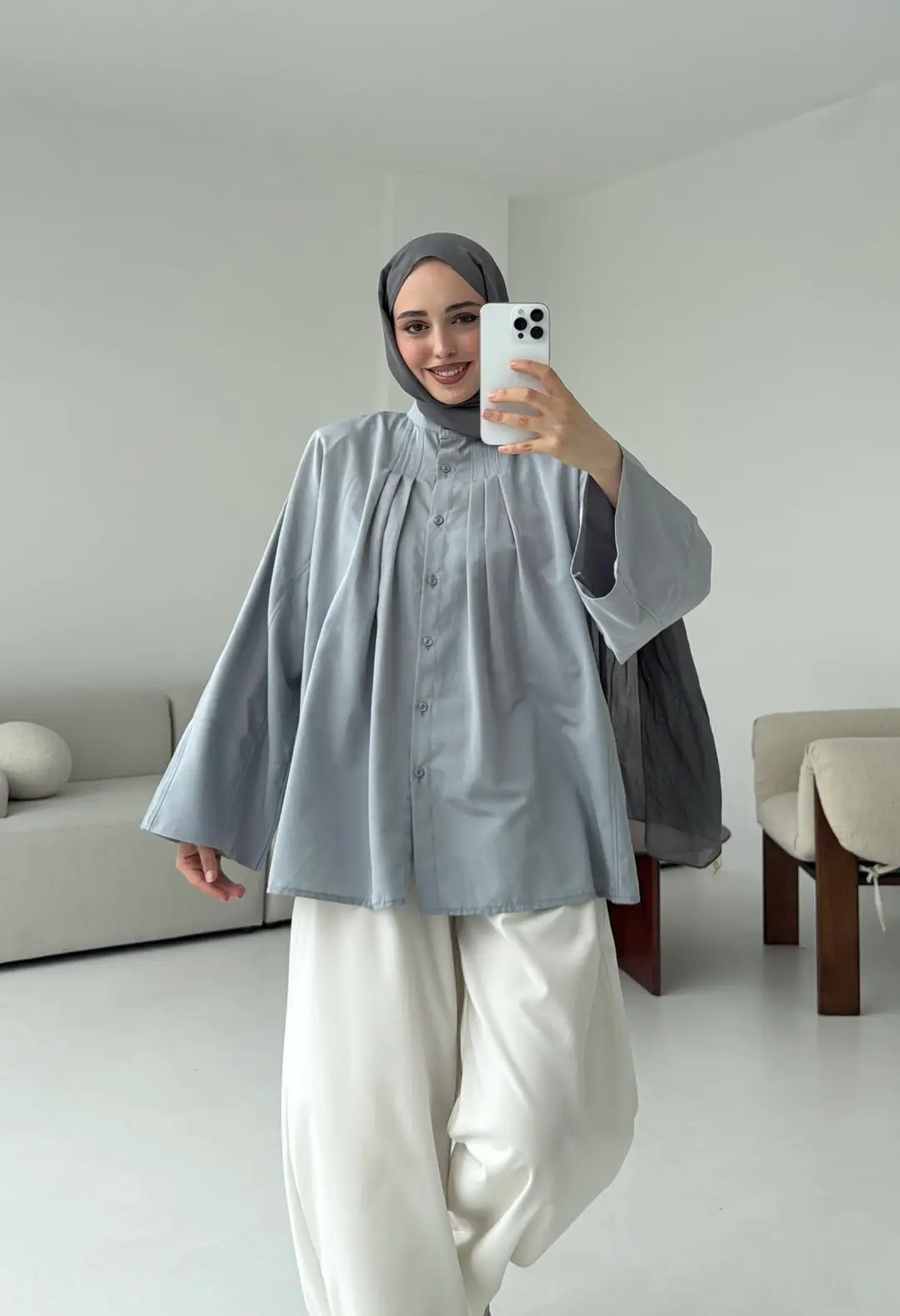 Lena Gömlek Gri - Görsel 5