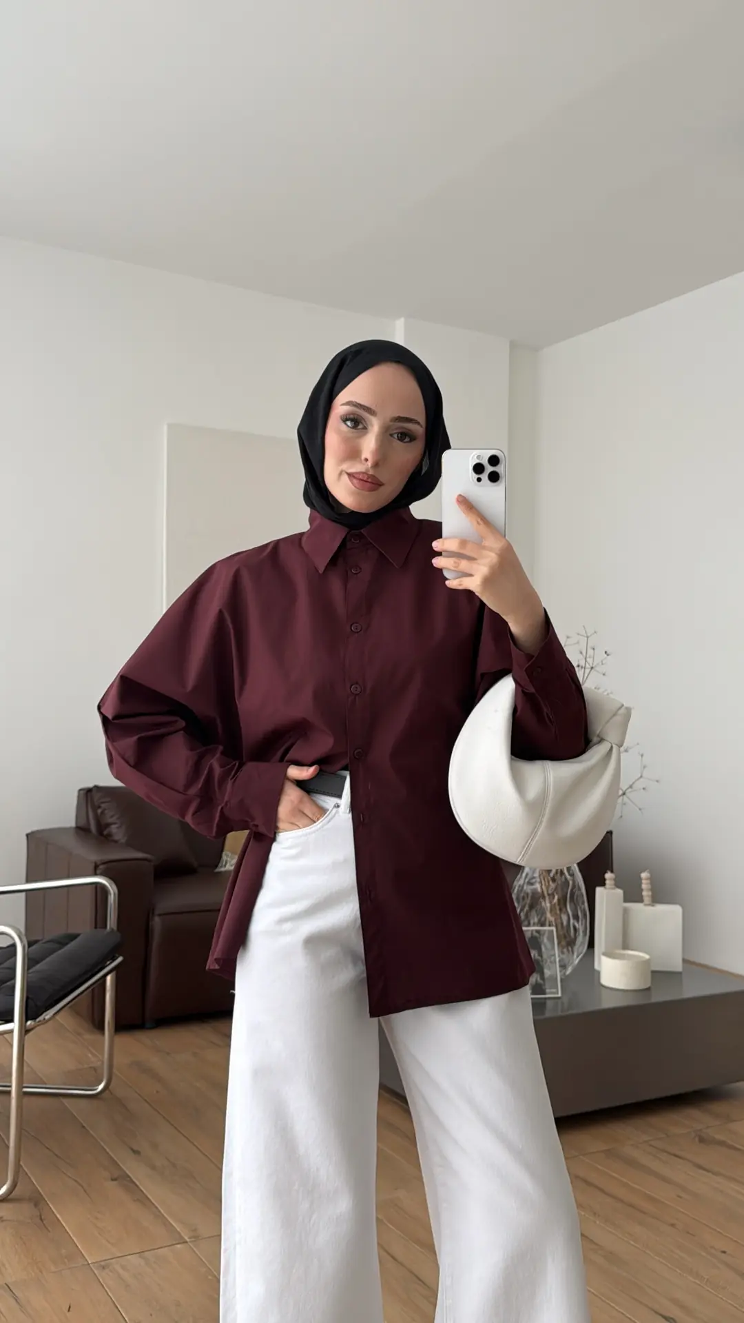 Likralı Reglan Kol Gömlek Bordo - Görsel 4