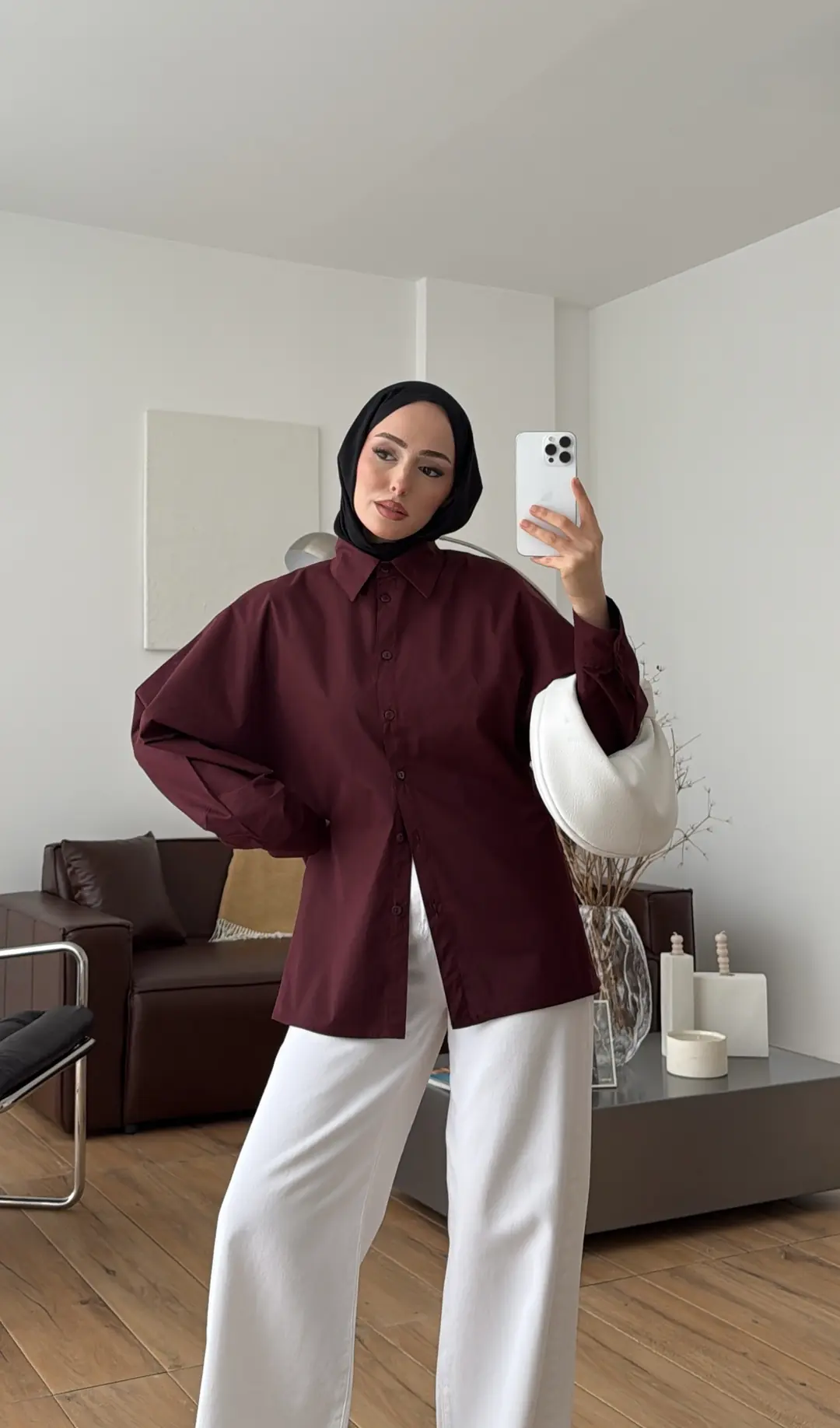 Likralı Reglan Kol Gömlek Bordo - Görsel 8