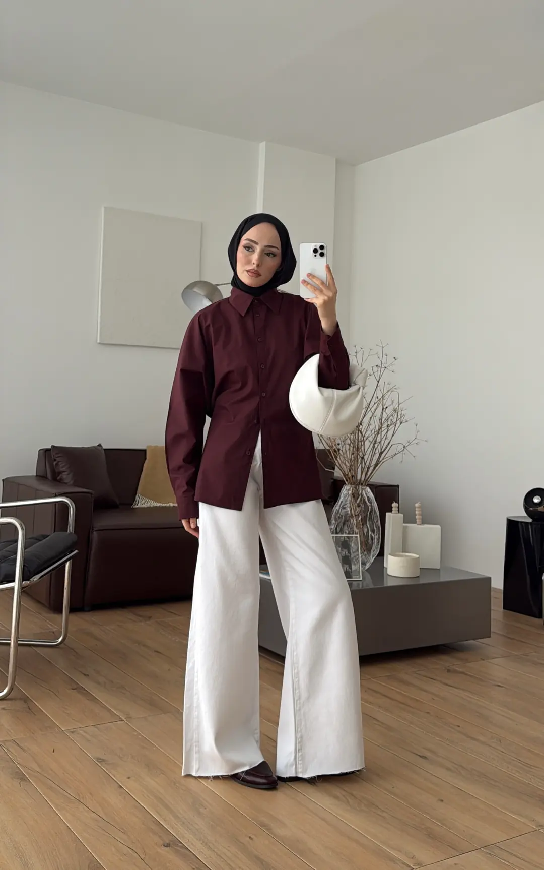 Likralı Reglan Kol Gömlek Bordo - Görsel 9