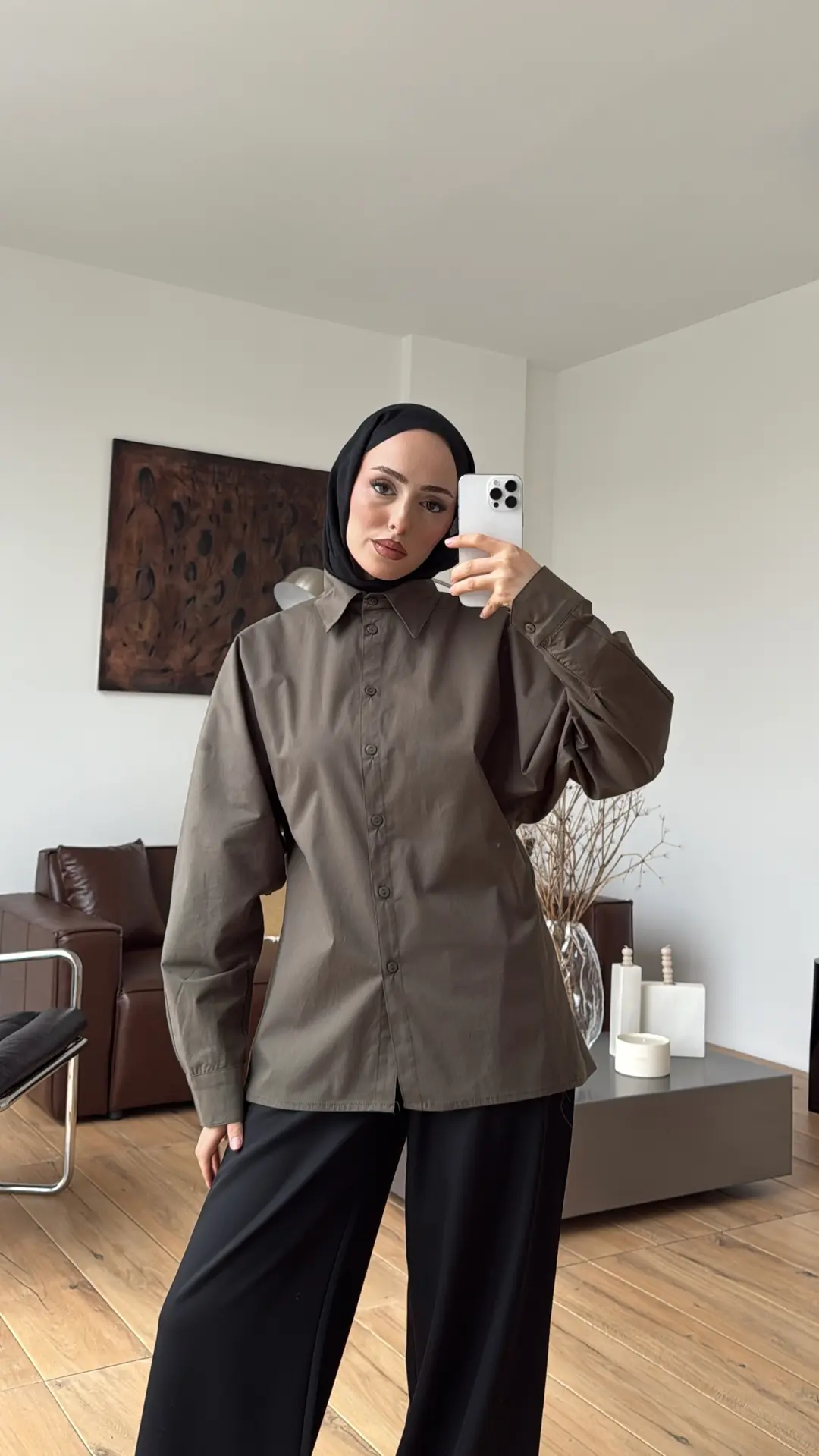 Likralı Reglan Kol Gömlek Haki - Görsel 7