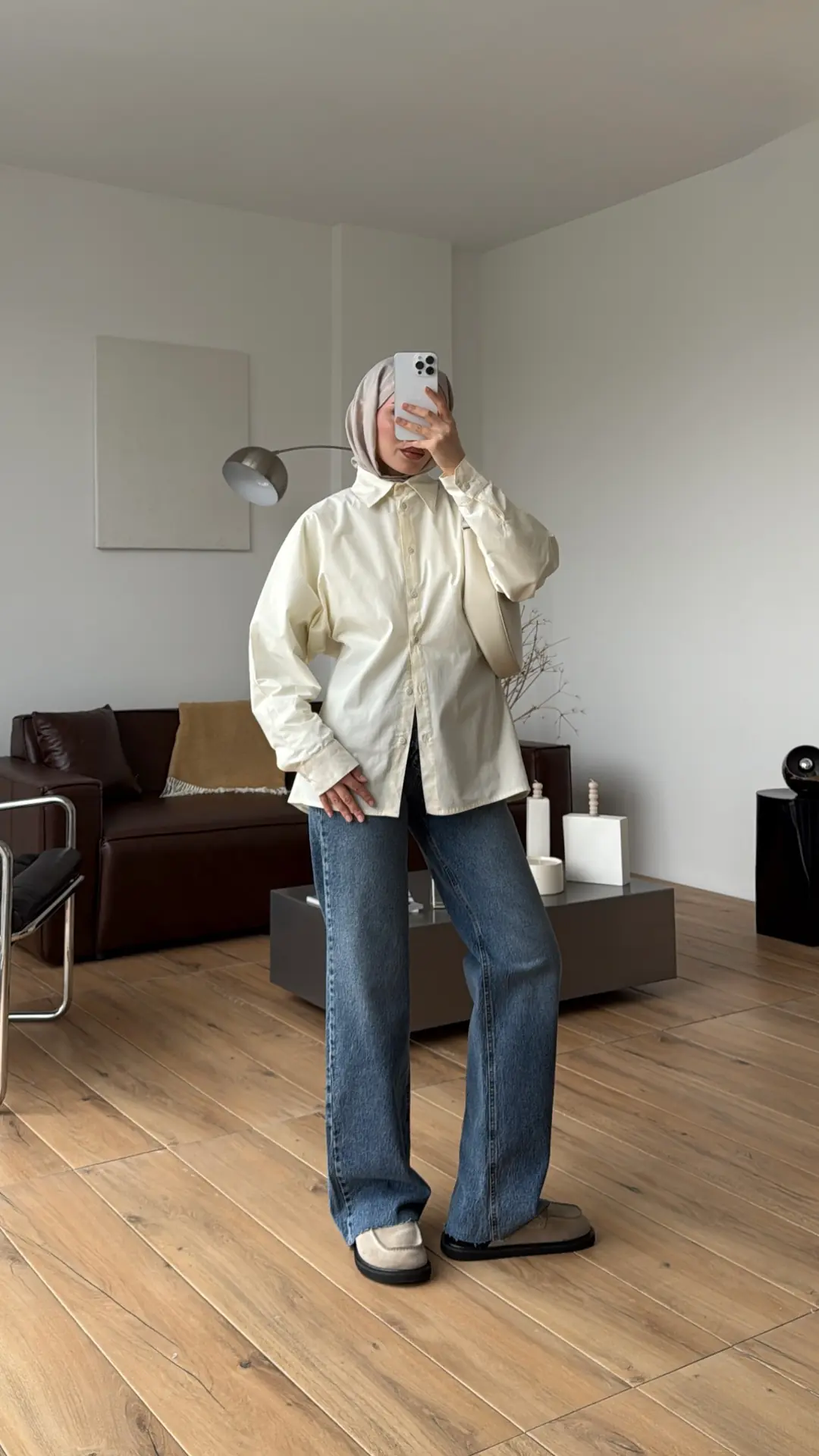 Likralı Reglan Kol Gömlek Krem