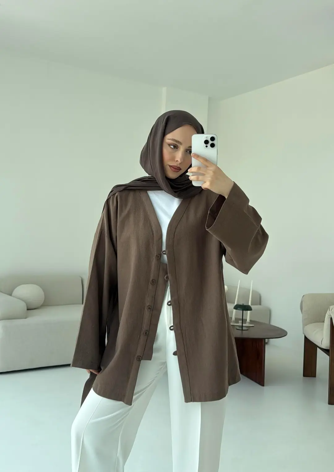 Linen Düğmeli Kimono Kahve - Görsel 2