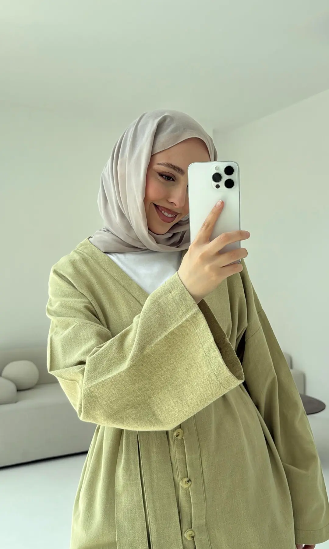 Linen Düğmeli Kimono Yeşil - Görsel 2