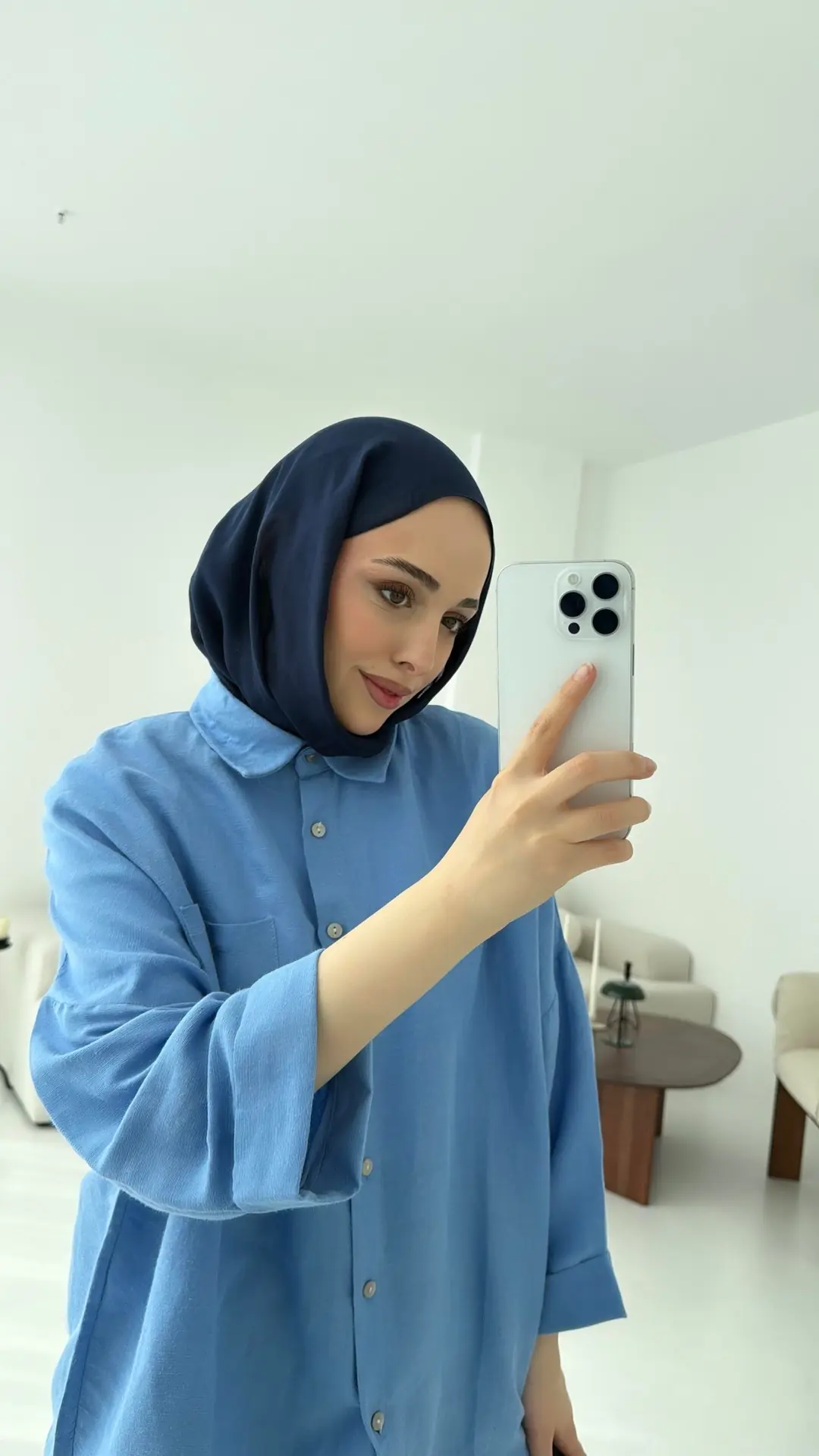 Linen Oversize Gömlek Açık Mavi - Görsel 5