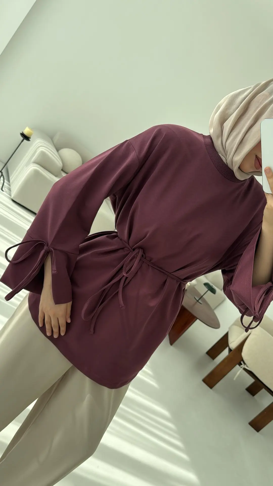 Manşeti Yırtmaçlı Sweat Gül Kurusu - Görsel 5