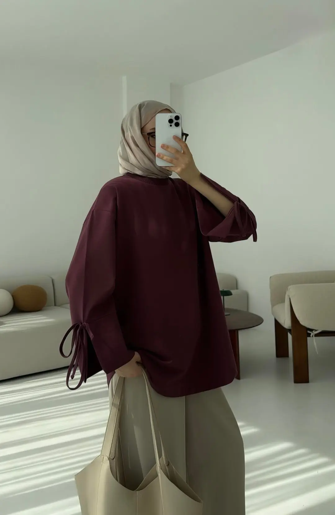 Manşeti Yırtmaçlı Sweat Gül Kurusu - Görsel 6