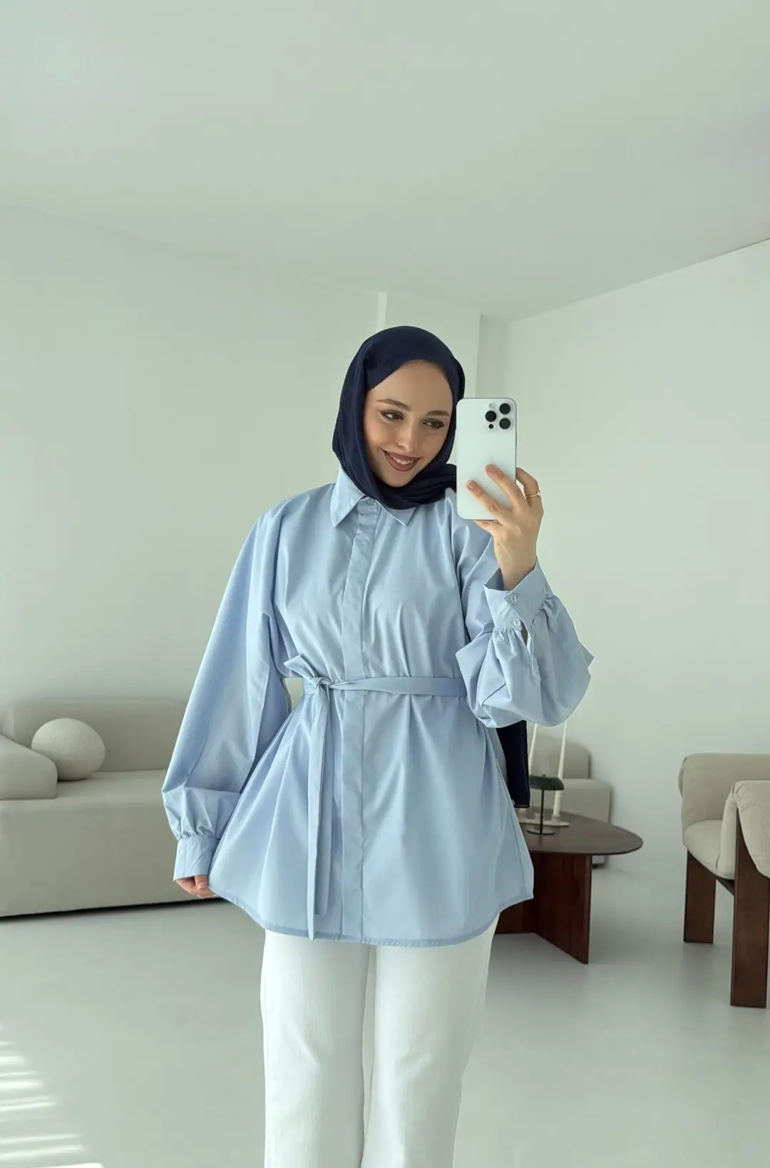 Mavi Balon Kol Bağlamalı Gömlek - Görsel 4