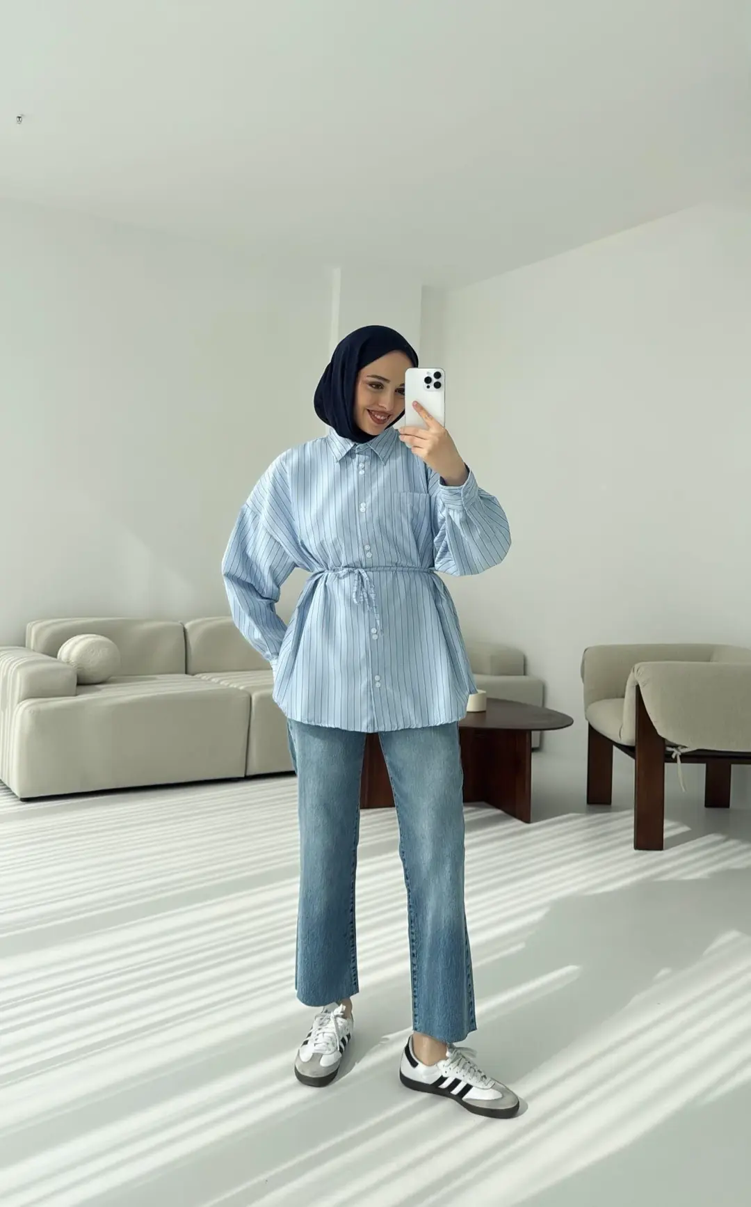 Mavi Çizgili Bağlamalı Gömlek