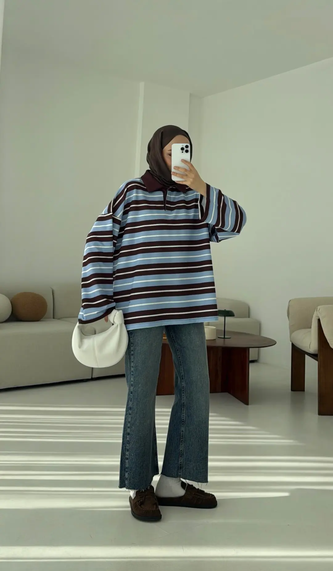 Mavi Çizgili Polo Yaka Sweatshrt