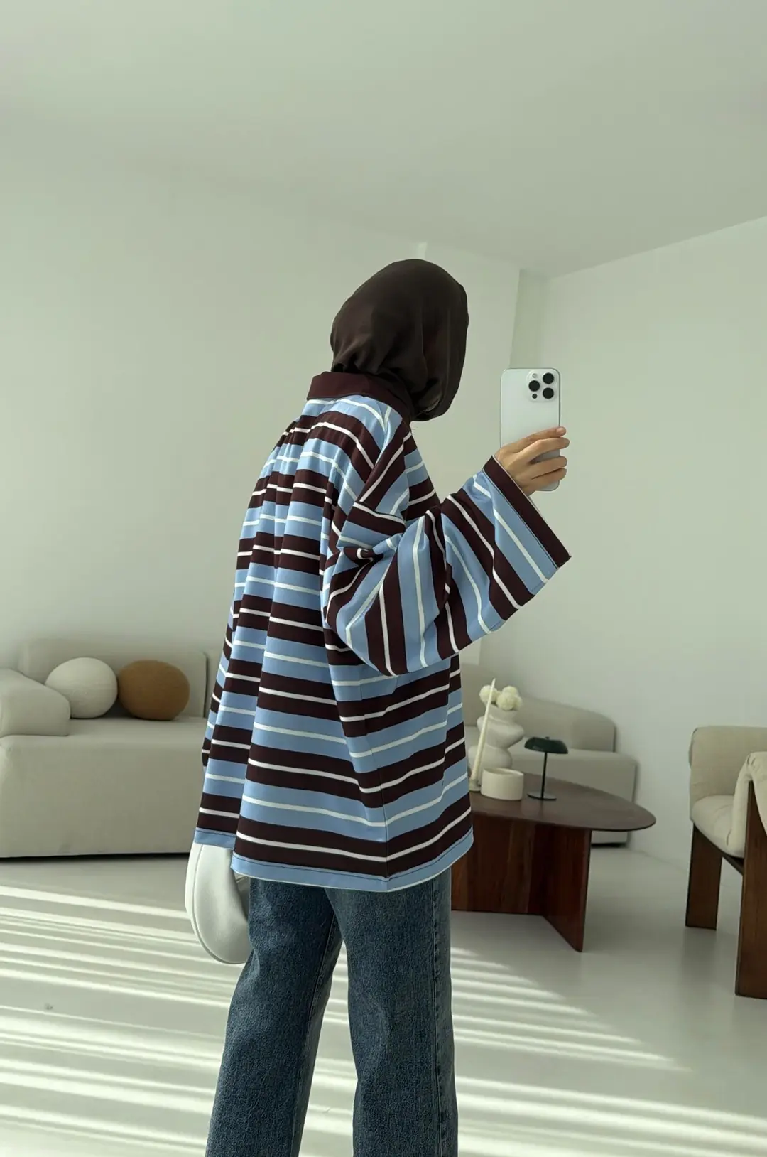 Mavi Çizgili Polo Yaka Sweatshrt - Görsel 4