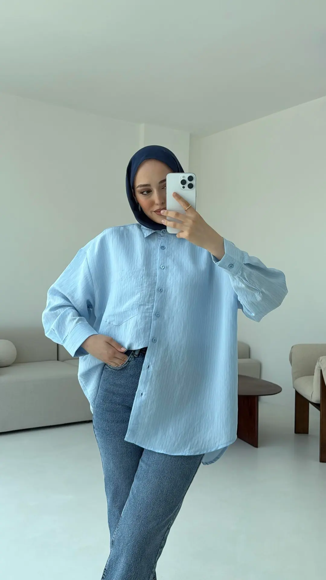 Mavi Tek Cep Çizgili Gömlek