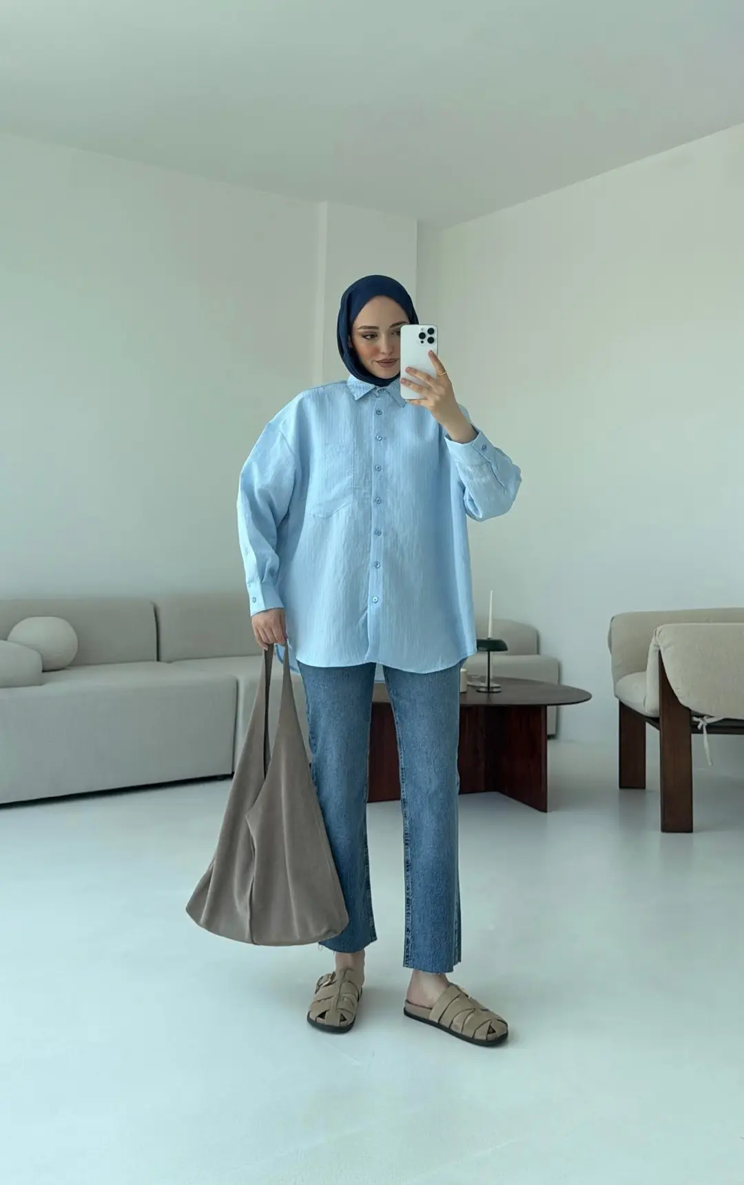 Mavi Tek Cep Çizgili Gömlek - Görsel 4