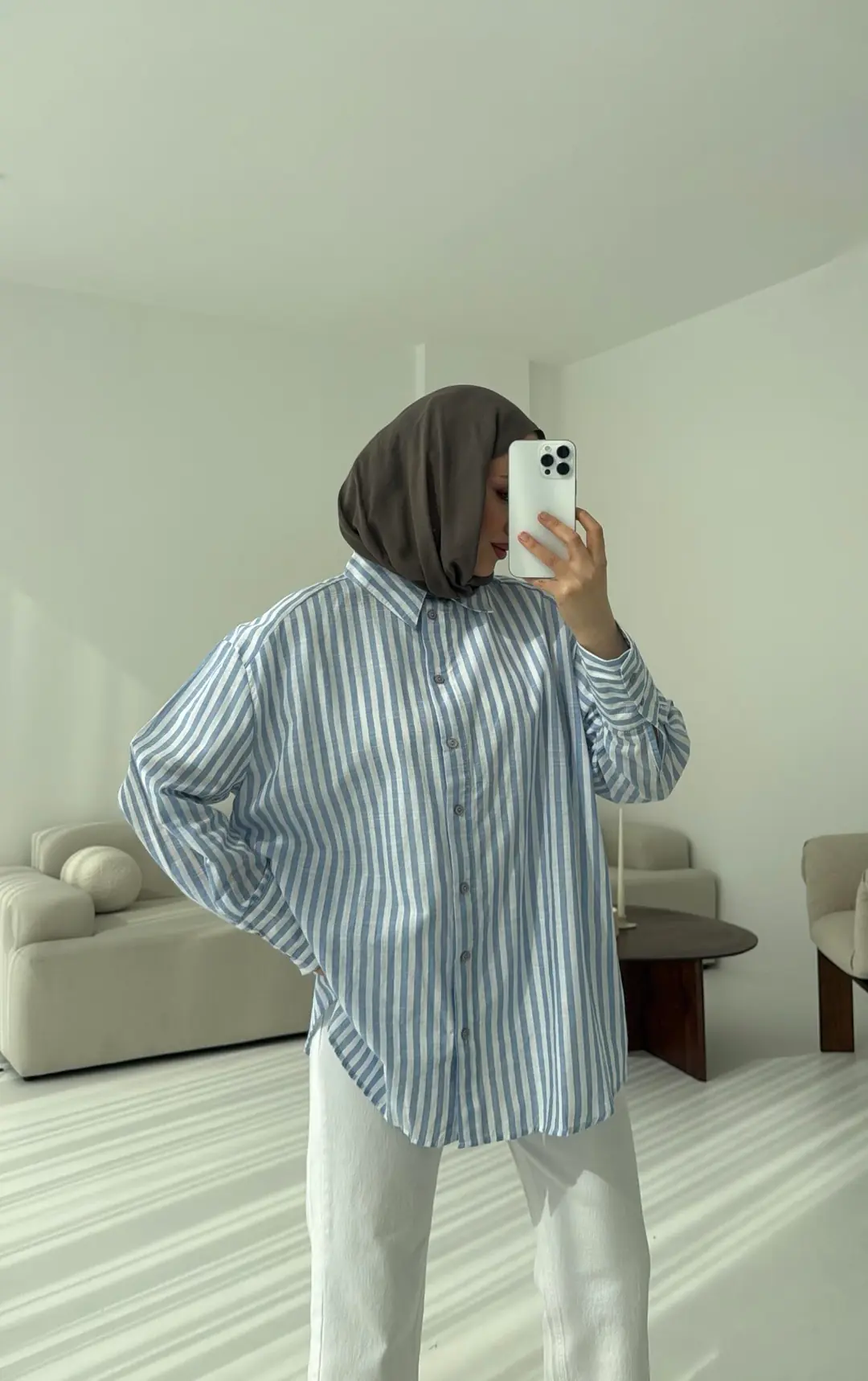 Mavi/beyaz Çizgili Gömlek - Görsel 3