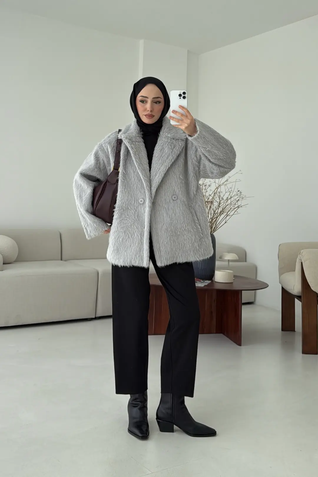 Maxmara Eldivenli Kaban Gri - Görsel 3