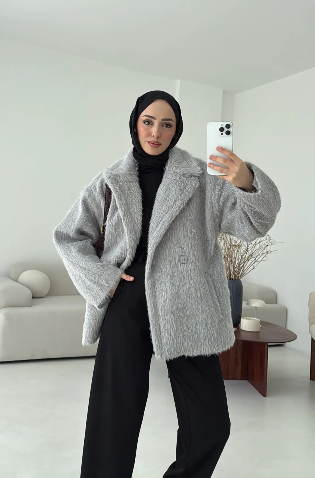 Maxmara Eldivenli Kaban Gri - Görsel 5