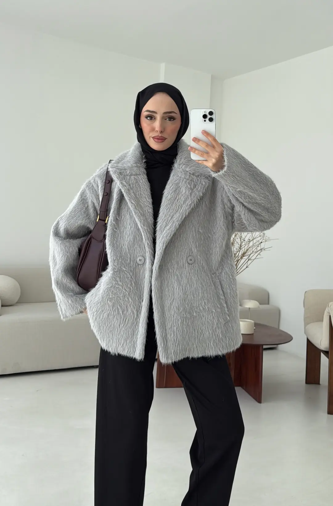Maxmara Eldivenli Kaban Gri - Görsel 7