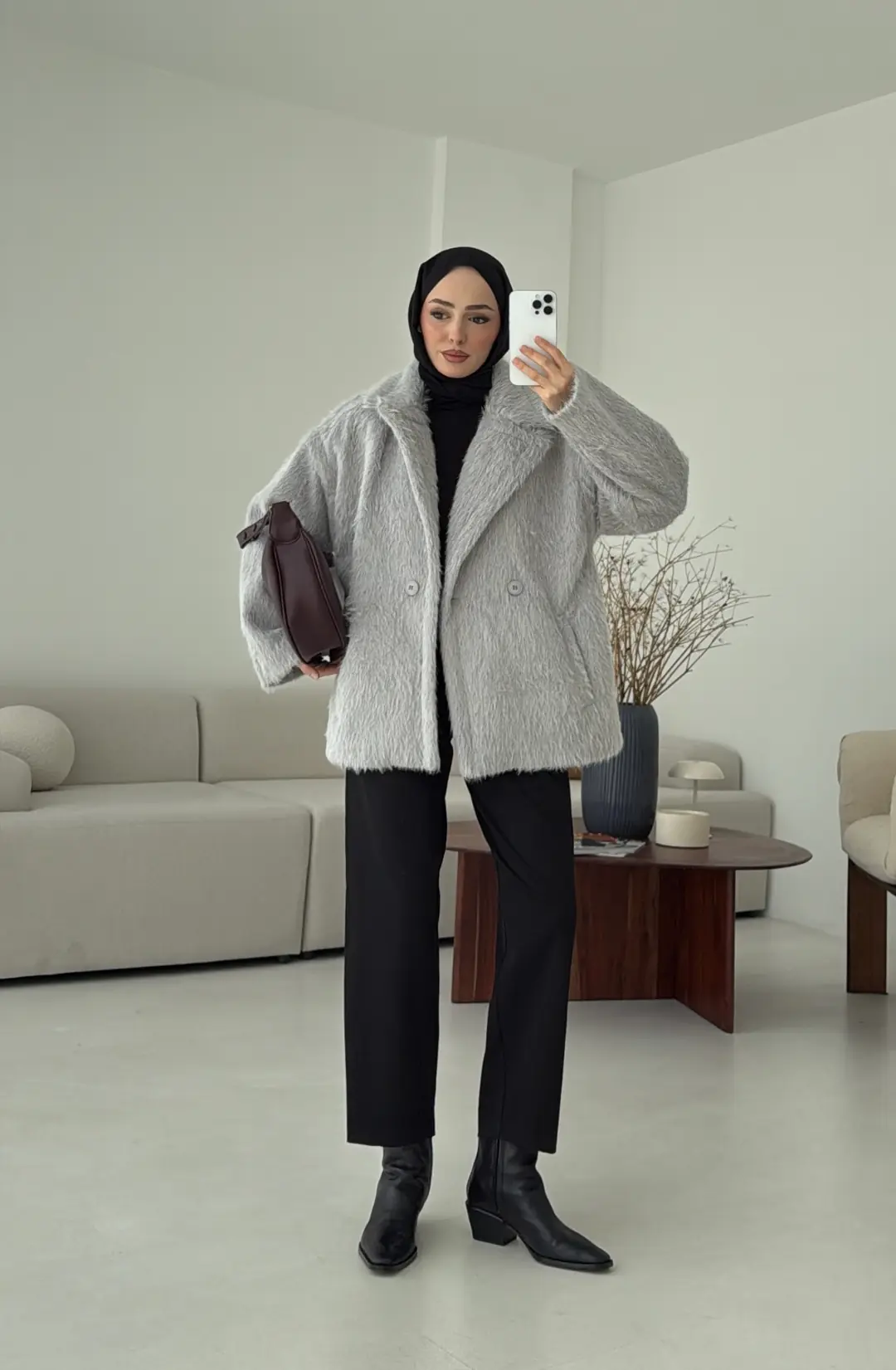 Maxmara Eldivenli Kaban Gri - Görsel 8