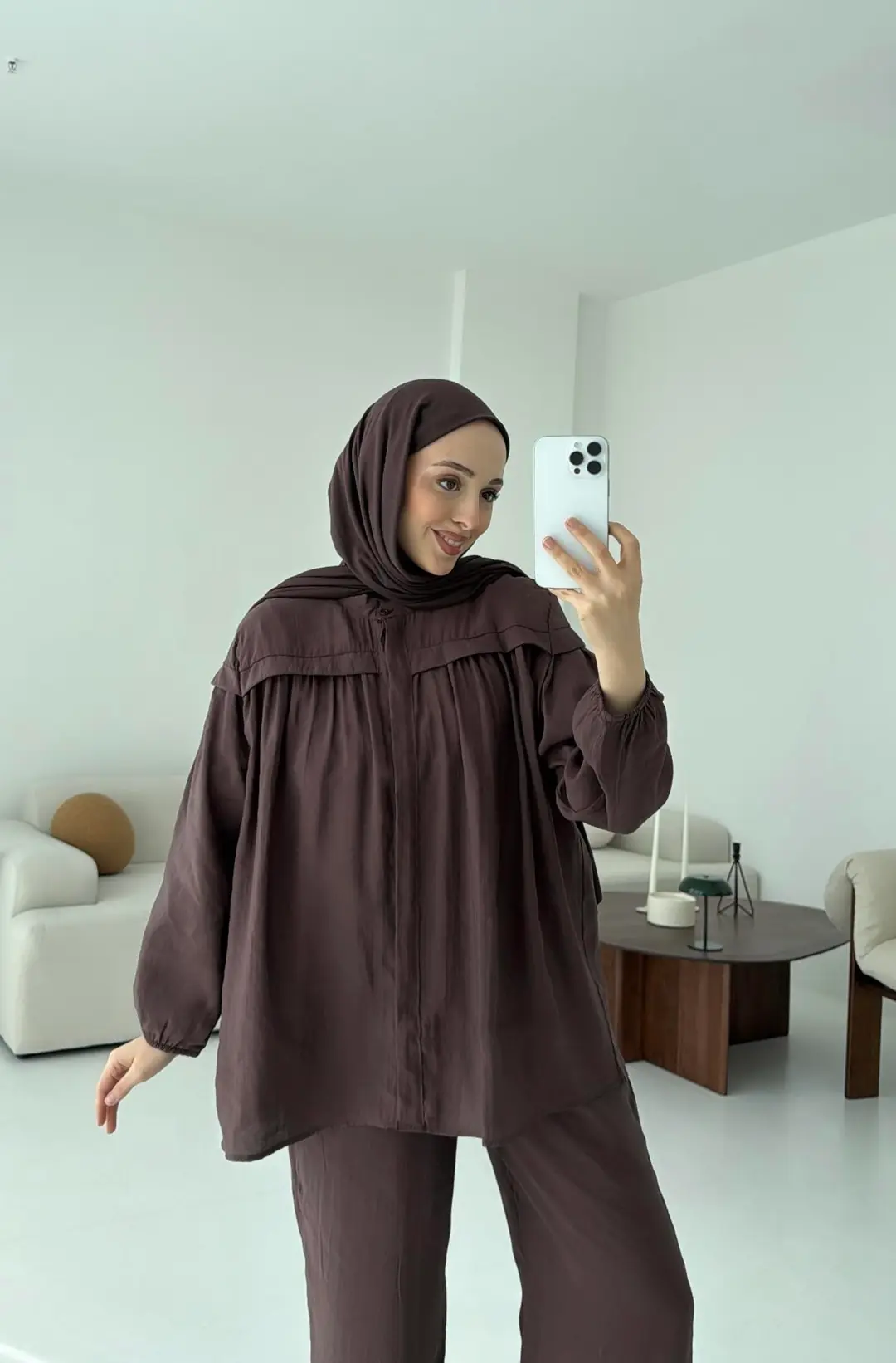 Metal Tokalı Kemerli Takım Kahve - Görsel 2