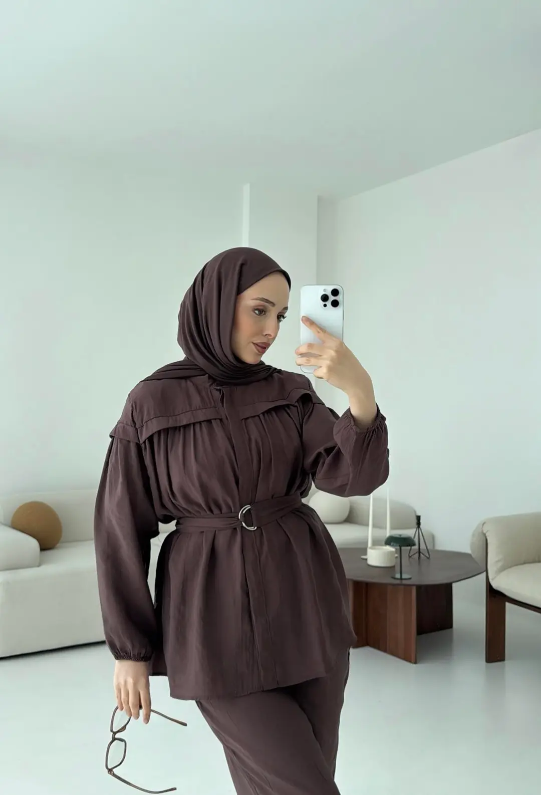 Metal Tokalı Kemerli Takım Kahve - Görsel 3