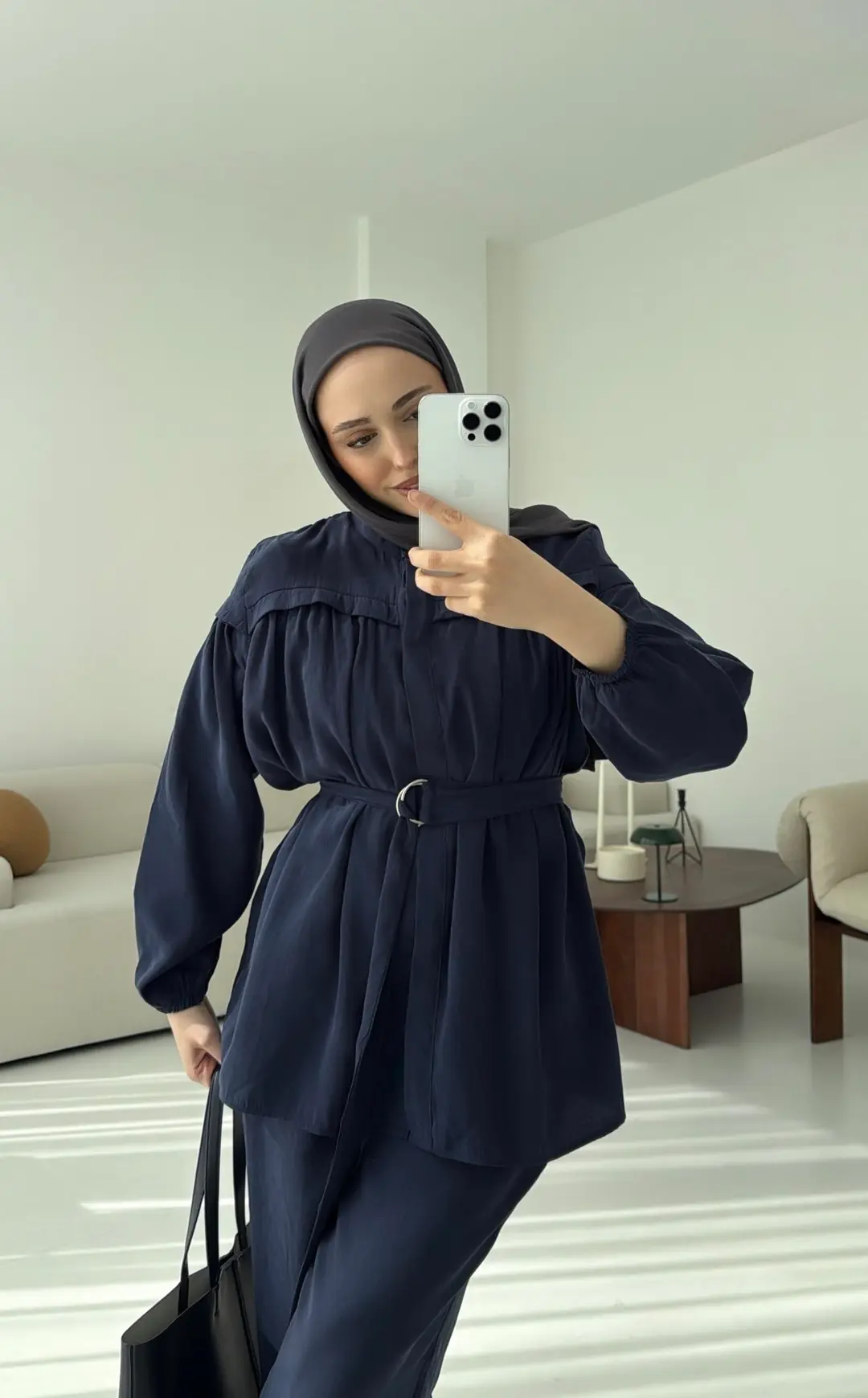 Metal Tokalı Kemerli Takım Lacivert - Görsel 2