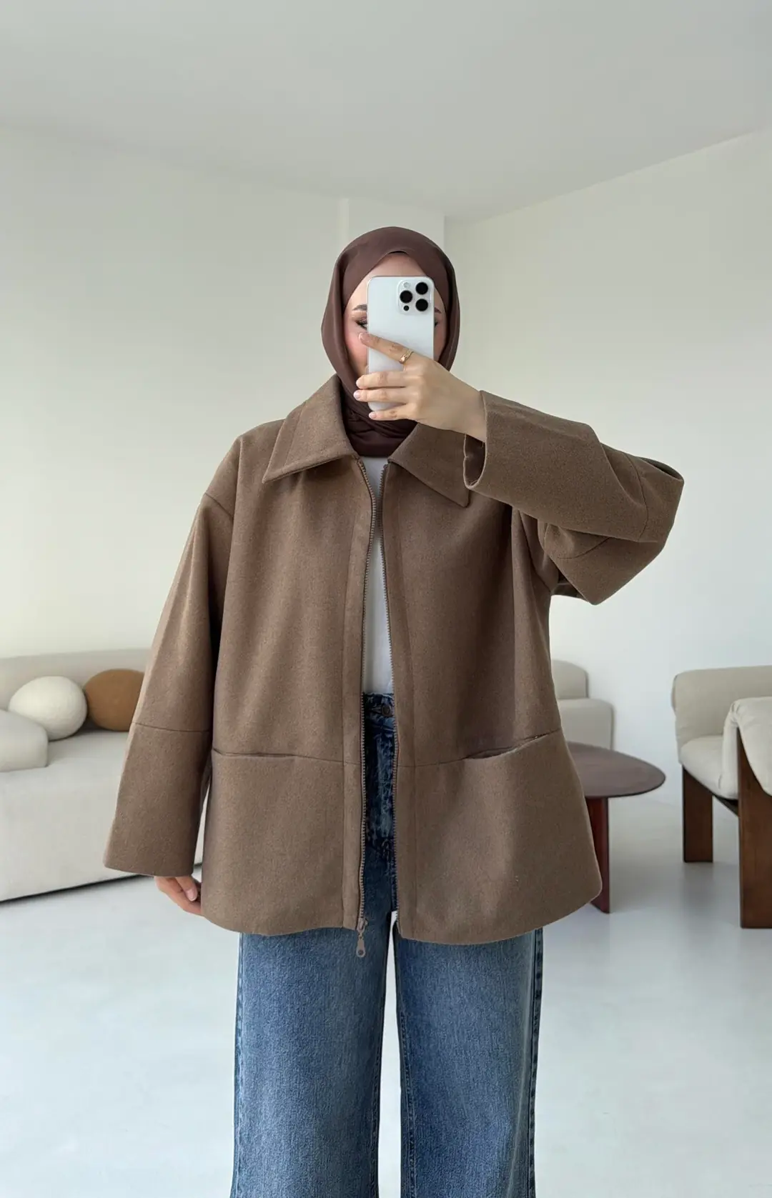 Mevsimlik Kaşe Ceket Camel - Görsel 4