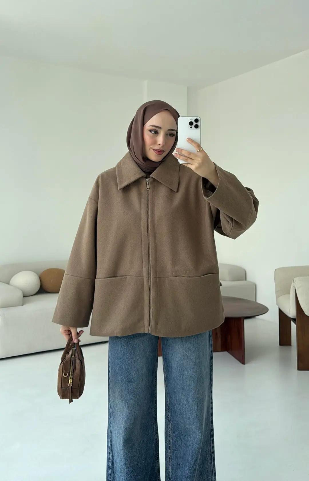 Mevsimlik Kaşe Ceket Camel - Görsel 6