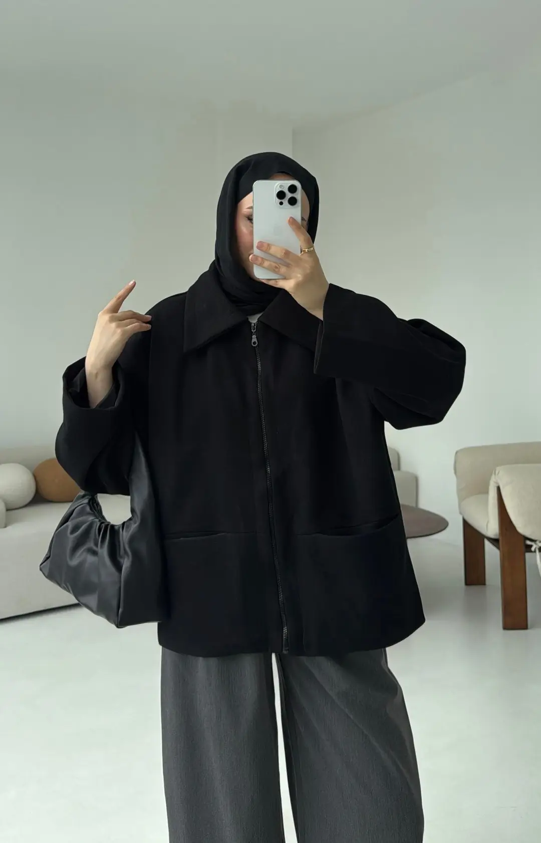 Mevsimlik Kaşe Ceket Siyah - Görsel 4