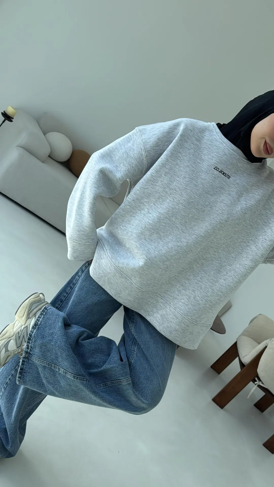 Minimal Baskılı Oversize Sweat Gri - Görsel 4