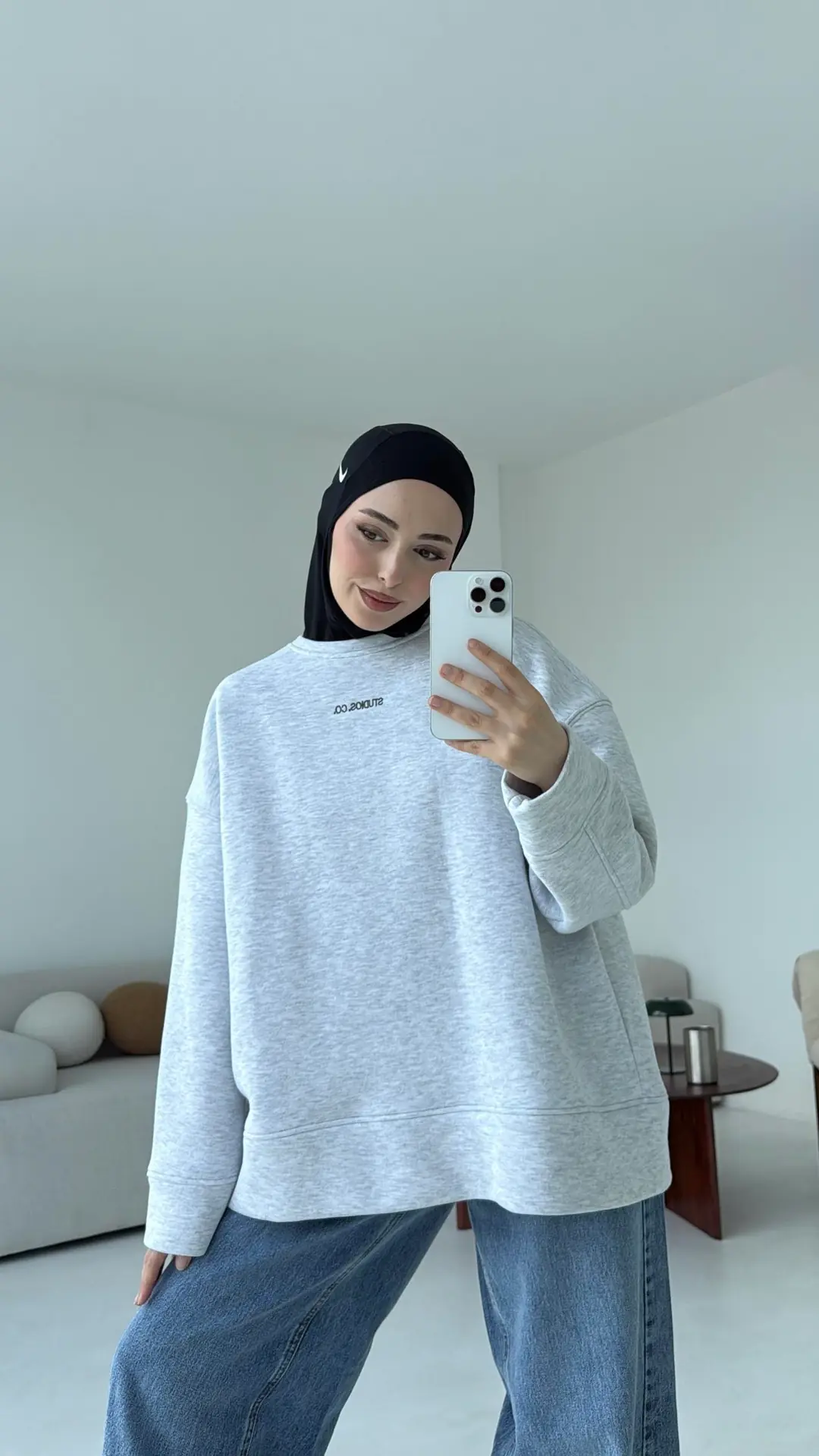 Minimal Baskılı Oversize Sweat Gri - Görsel 6