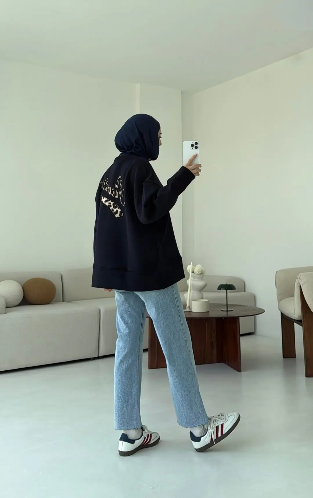 Minimal Baskılı Oversize Sweat Lacivert - Görsel 2