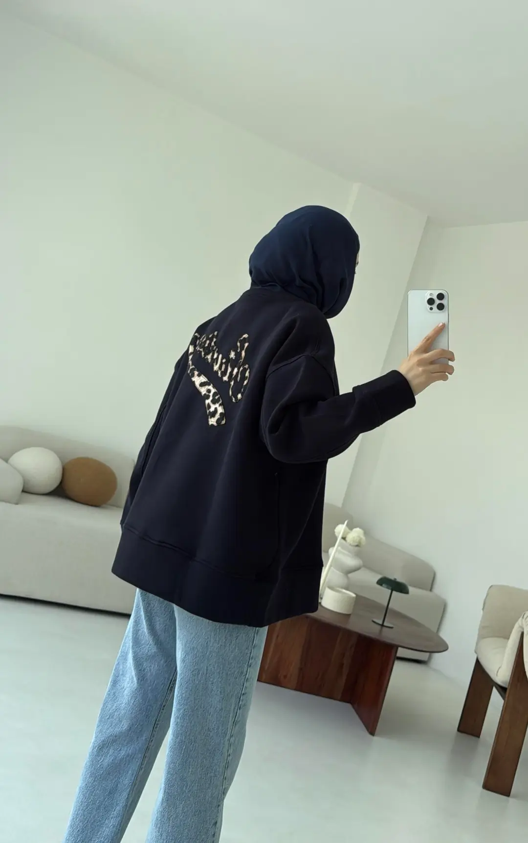 Minimal Baskılı Oversize Sweat Lacivert - Görsel 6