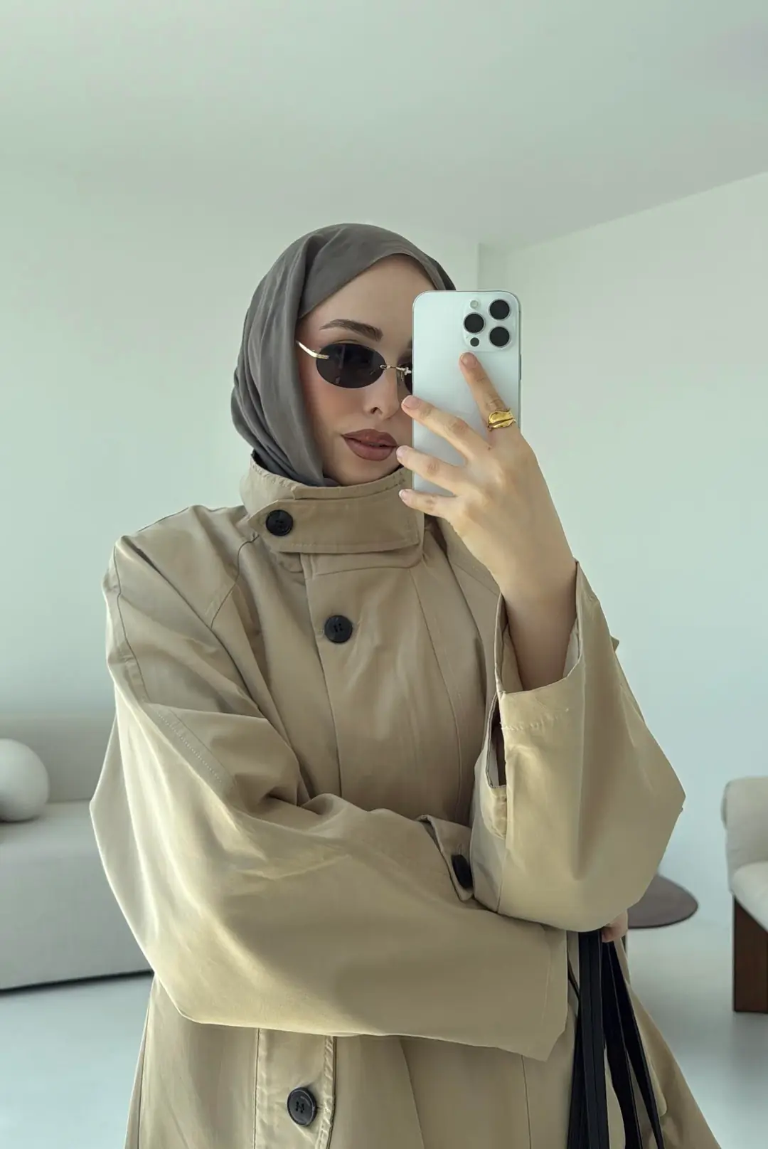 Minimal Yakalı Trençkot Bej - Görsel 2