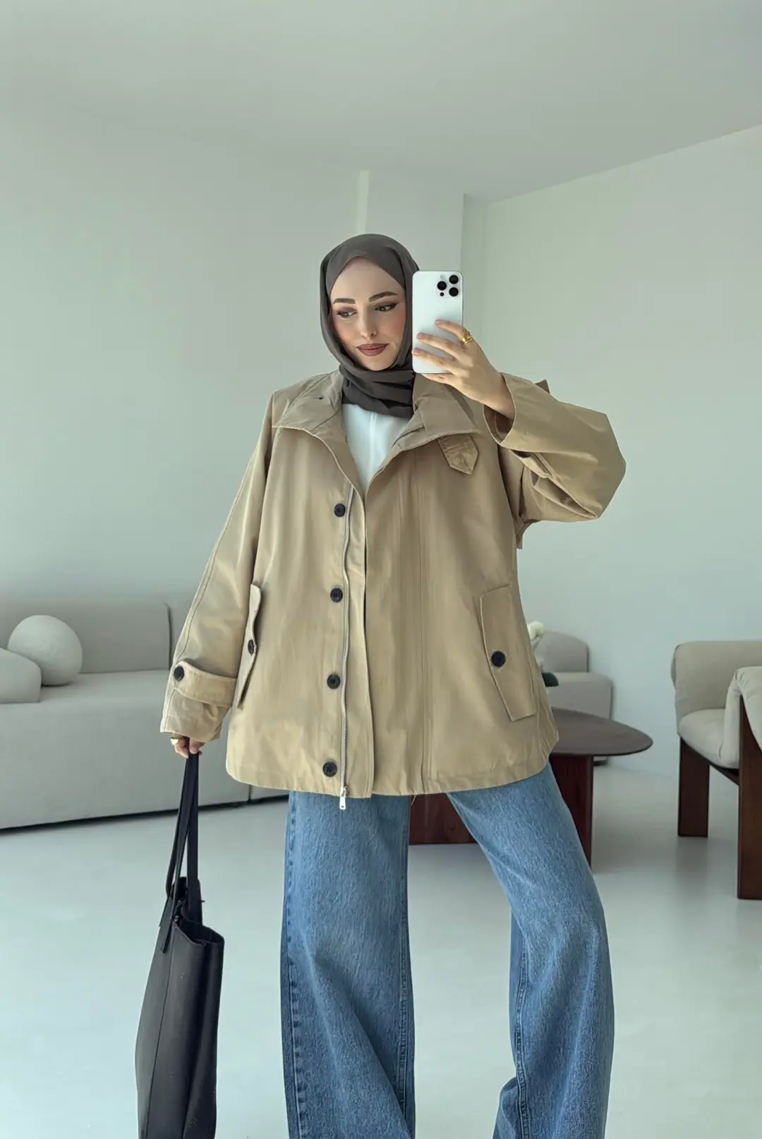 Minimal Yakalı Trençkot Bej - Görsel 3