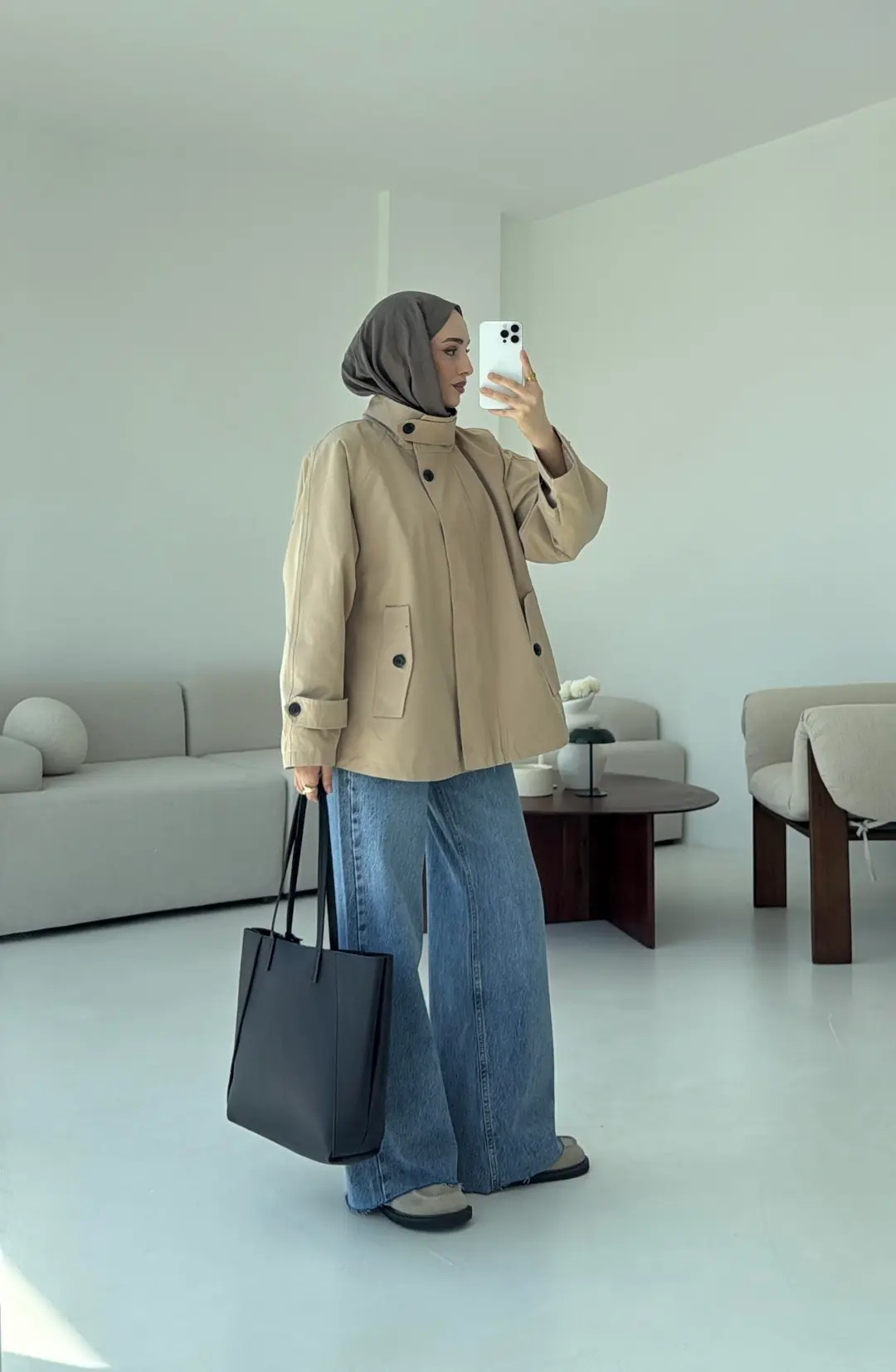 Minimal Yakalı Trençkot Bej - Görsel 4