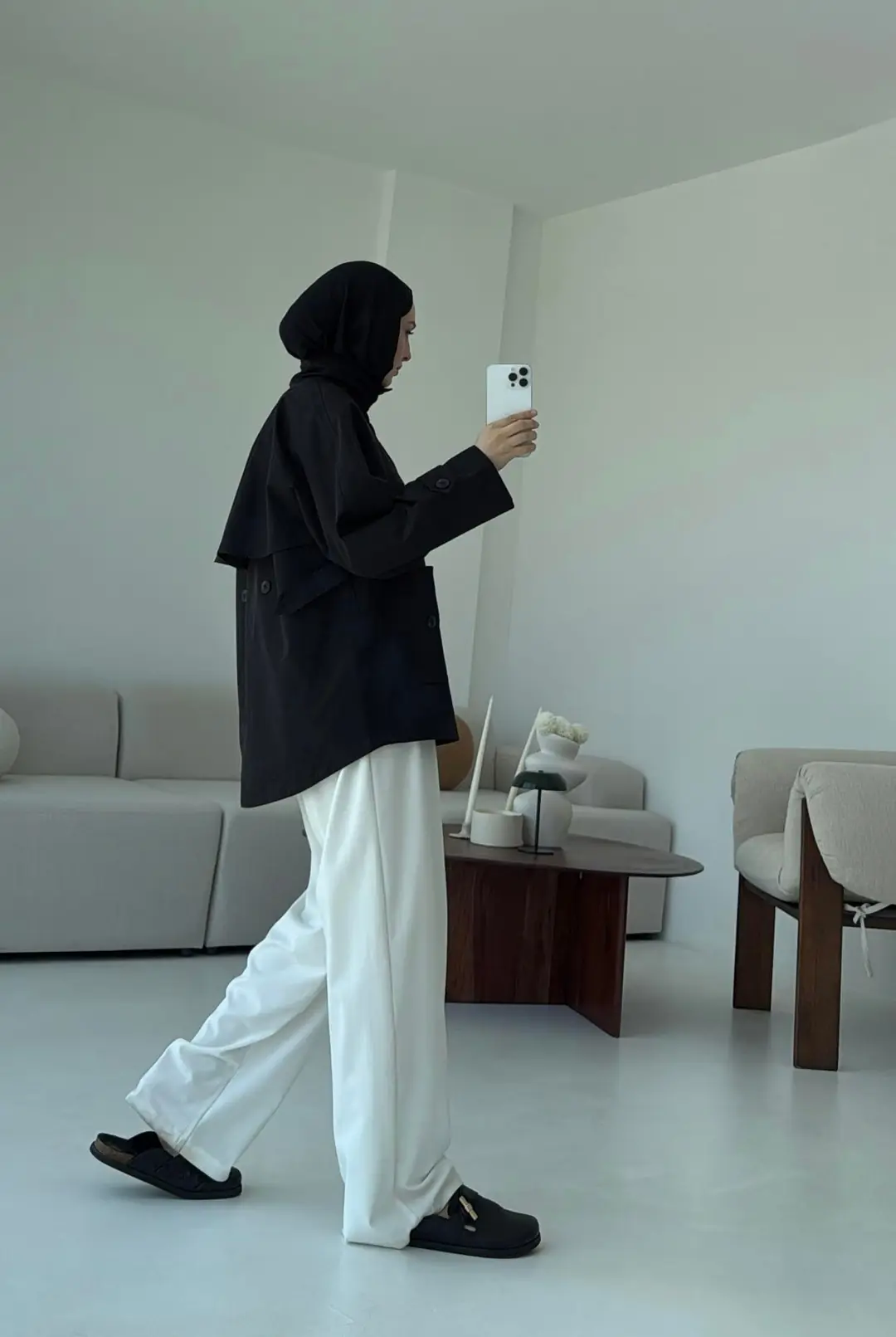 Minimal Yakalı Trençkot Siyah