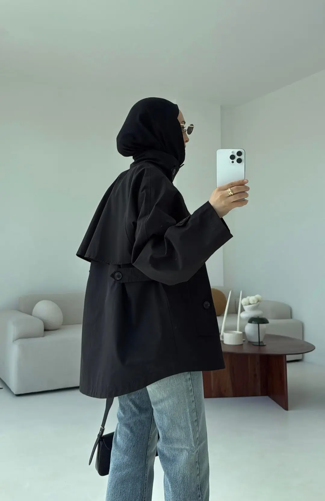 Minimal Yakalı Trençkot Siyah - Görsel 3