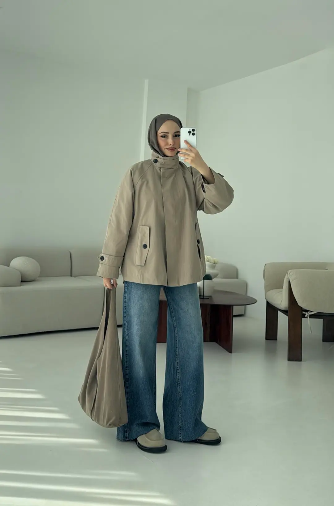 Minimal Yakalı Trençkot Vizon