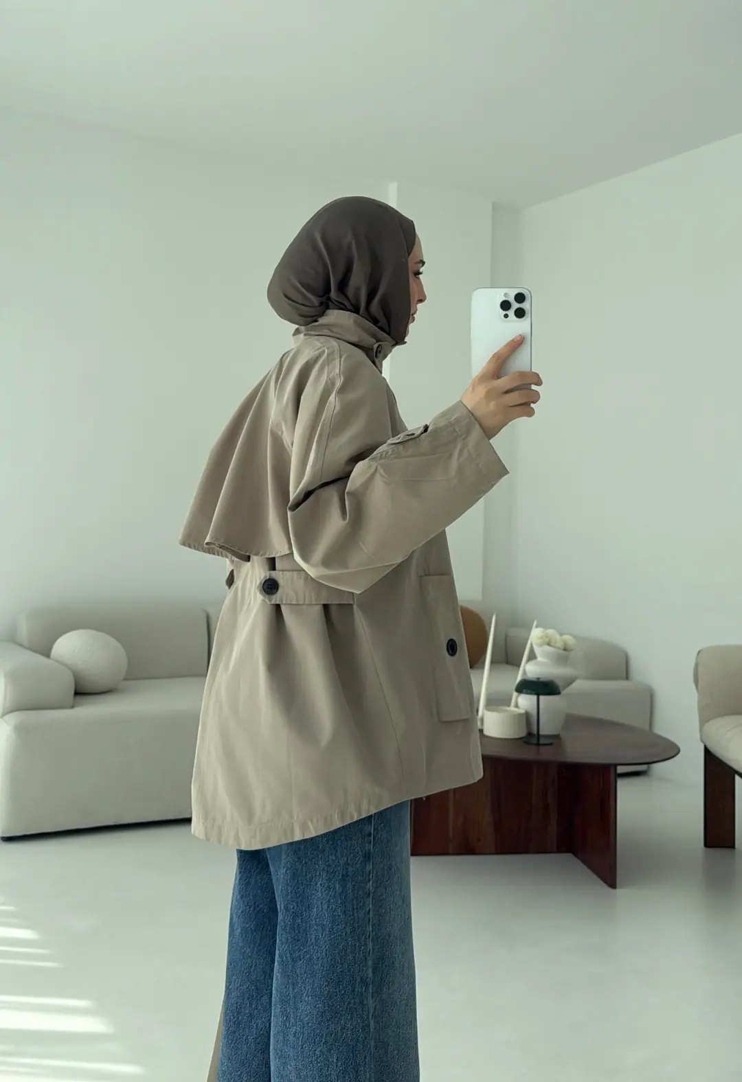 Minimal Yakalı Trençkot Vizon - Görsel 2