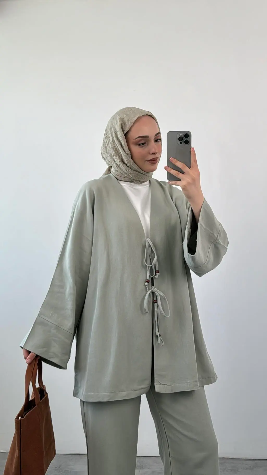 Mint Önü Bağlamalı Keten Takım - Görsel 2