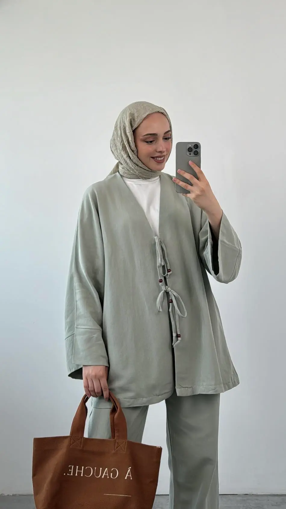 Mint Önü Bağlamalı Keten Takım - Görsel 3