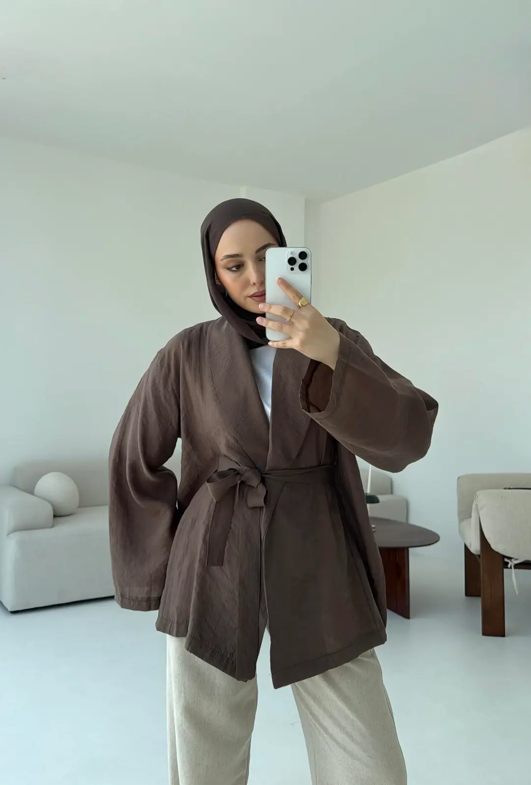 Model Yazlık Kimono Kahve - Görsel 9