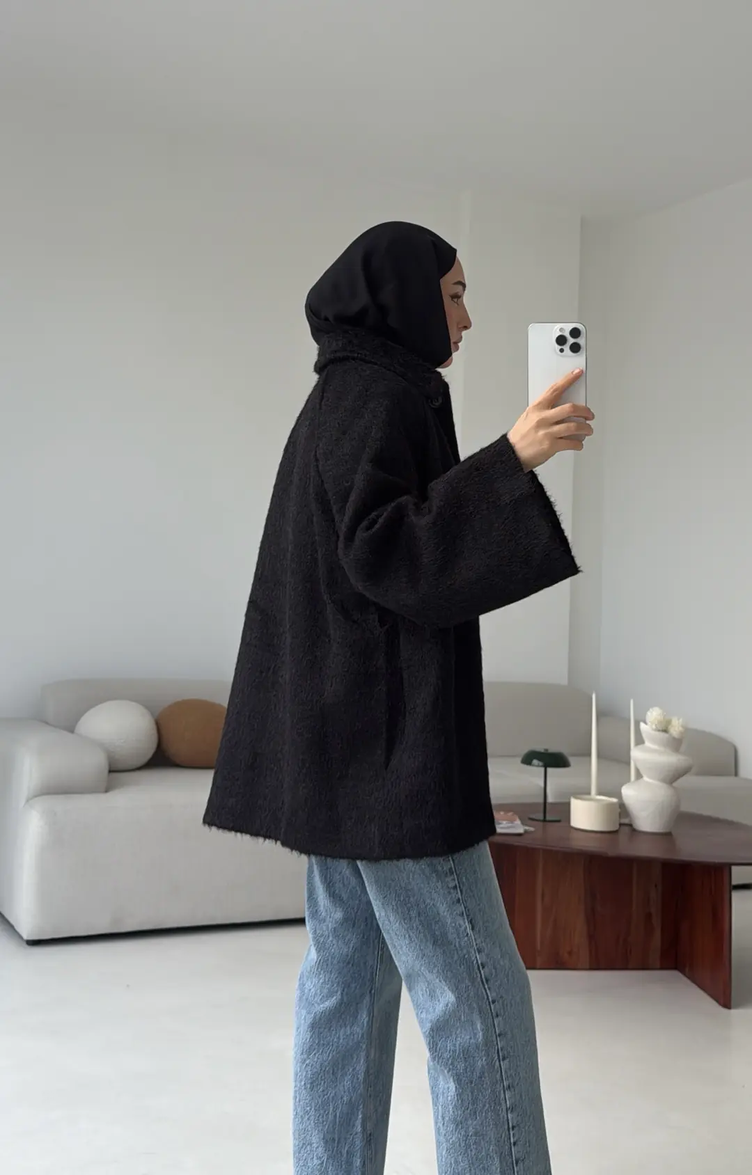 Mohair Reglan Kol Kaban Siyah - Görsel 2