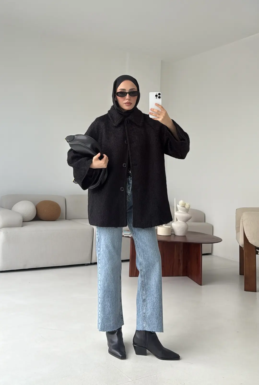 Mohair Reglan Kol Kaban Siyah - Görsel 5