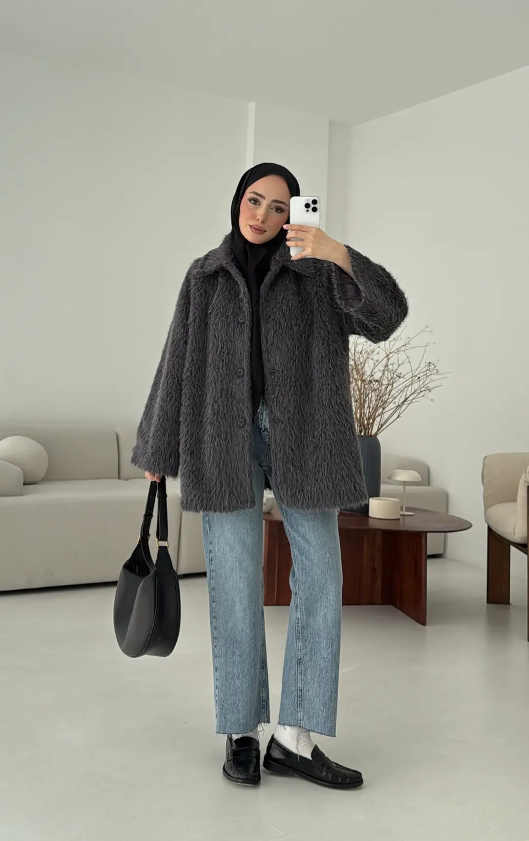 Mohair Reglan Kol Kaban Antrasit - Görsel 2