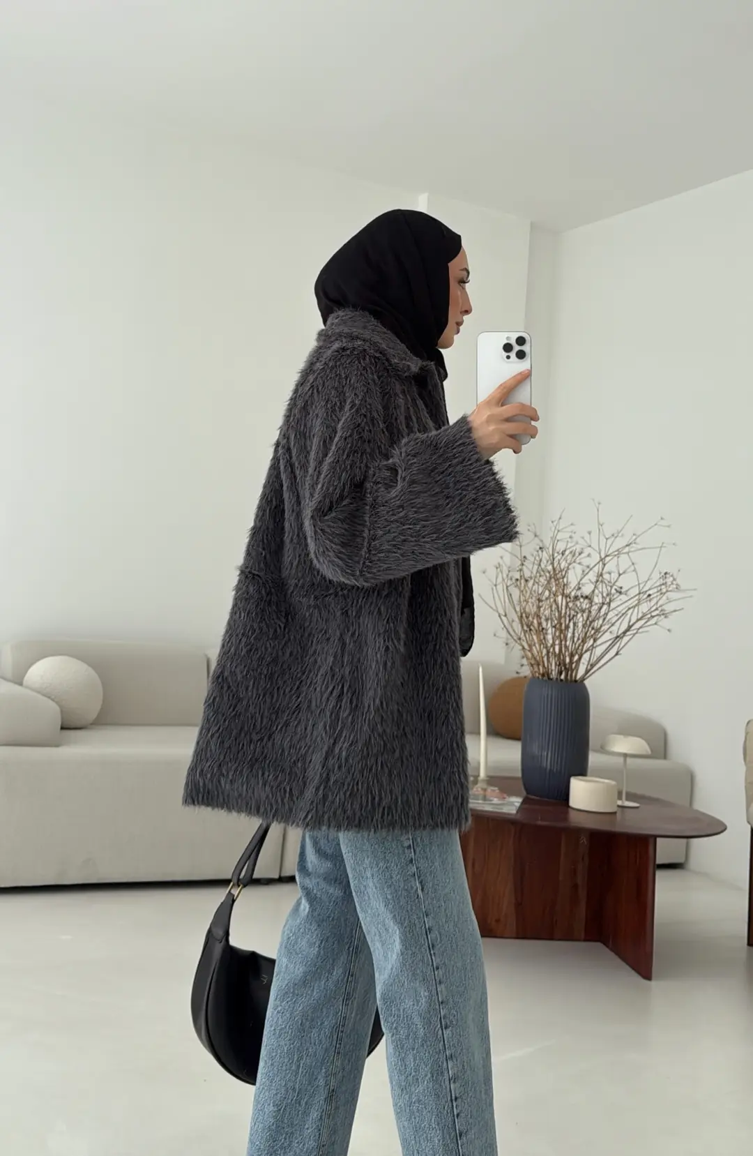 Mohair Reglan Kol Kaban Antrasit - Görsel 3