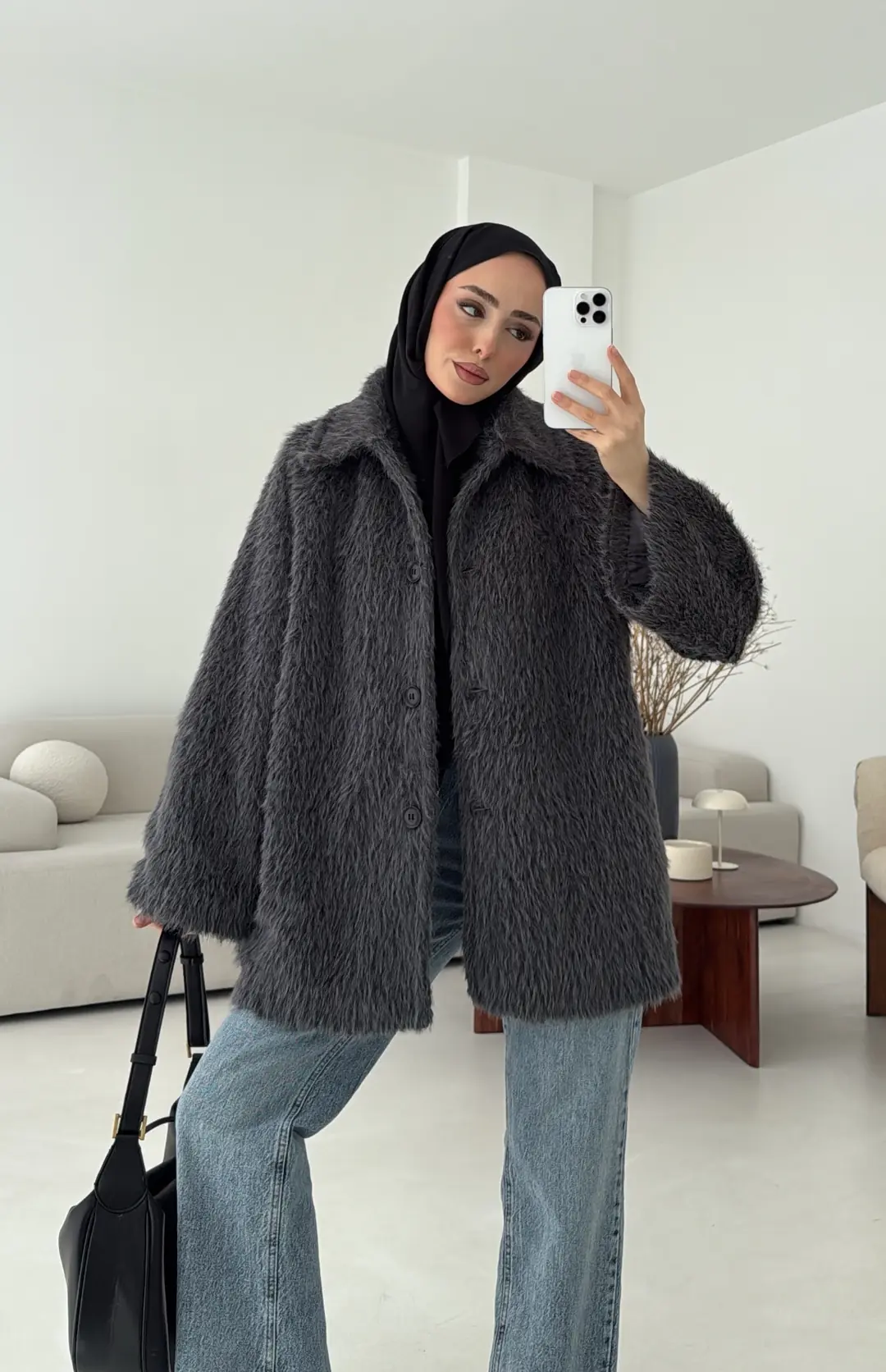 Mohair Reglan Kol Kaban Antrasit - Görsel 6